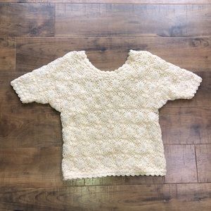 Vintage Cyn Les  100% wool hand beaded short sleeve sweater, size40 (US 6-8)